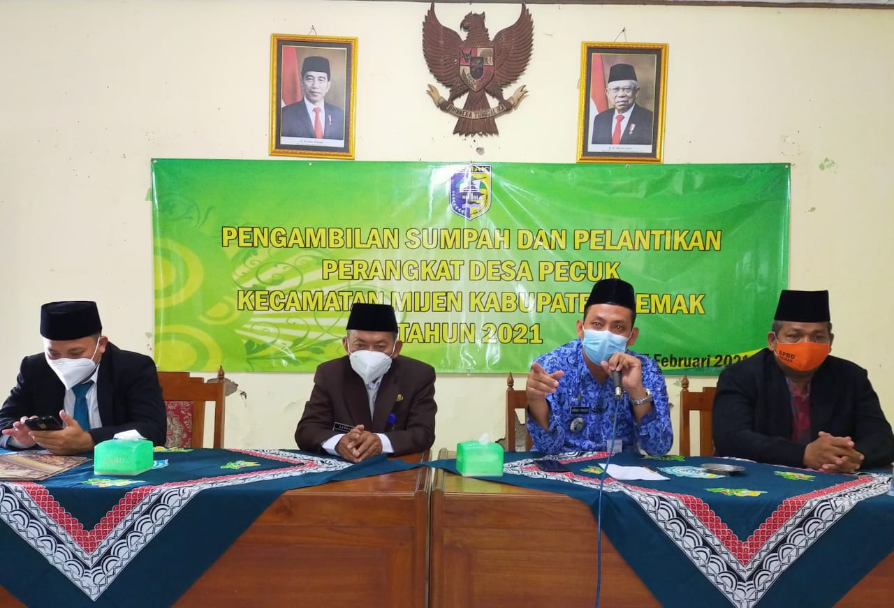 Pengambilan Sumpah dan Pelantikan Perangkat Desa Pecuk Kecamatan Mijen Kabupaten Demak Tahun 2021
