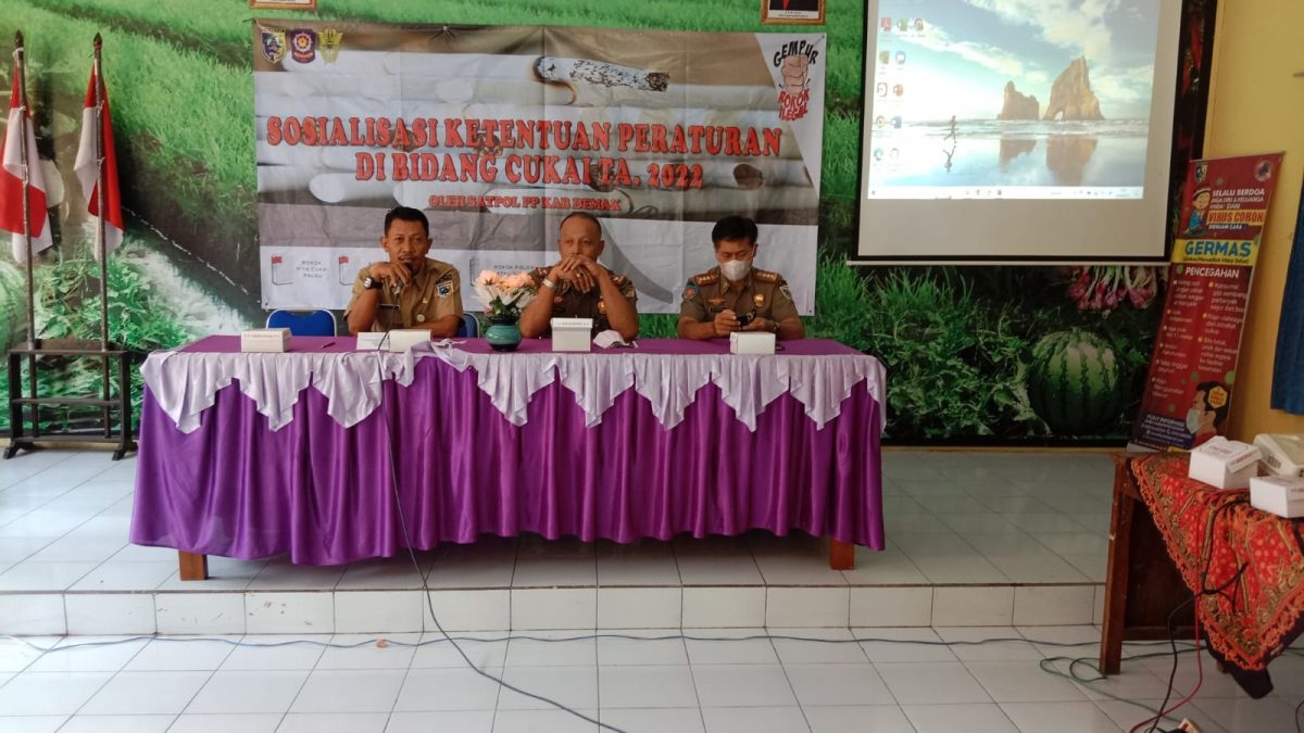 SOSIALISASI KETENTUAN PERATURAN DI BIDANG CUKAI TA. 2022 OLEH POLISI PAMONG PRAJA ( SATPOL PP ) KABUPATEN DEMAK DI KECAMATAN MIJEN KABUPATEN DEMAK.